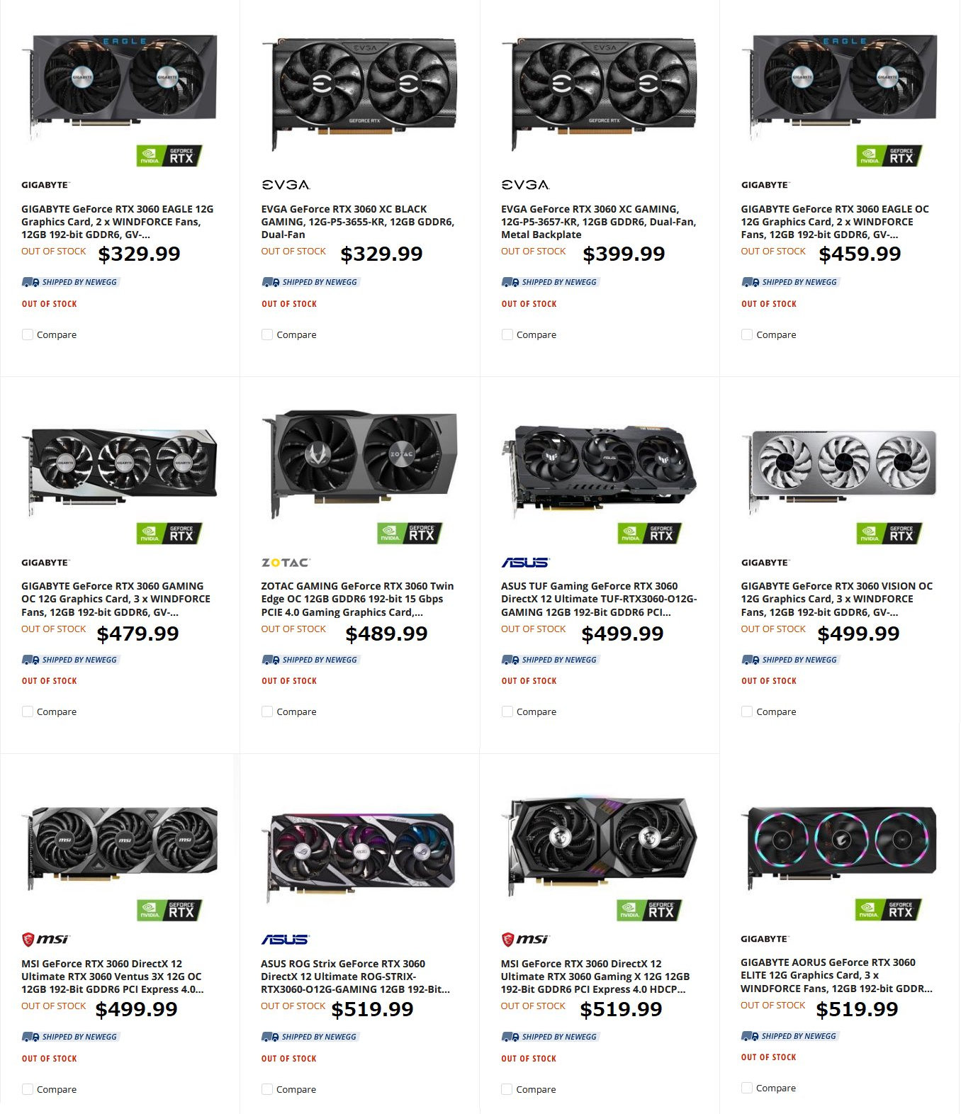 지포스 RTX 3060의 해외 판매 가격 - 컴퓨터 / 하드웨어 - 기글하드웨어